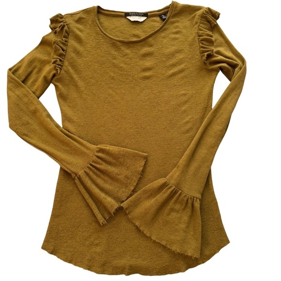 Scotch & Soda Top Womens XL Wool Ruffle Sleeve Raw Hem Minimalist Quiet Luxury - Picture 1 of 16